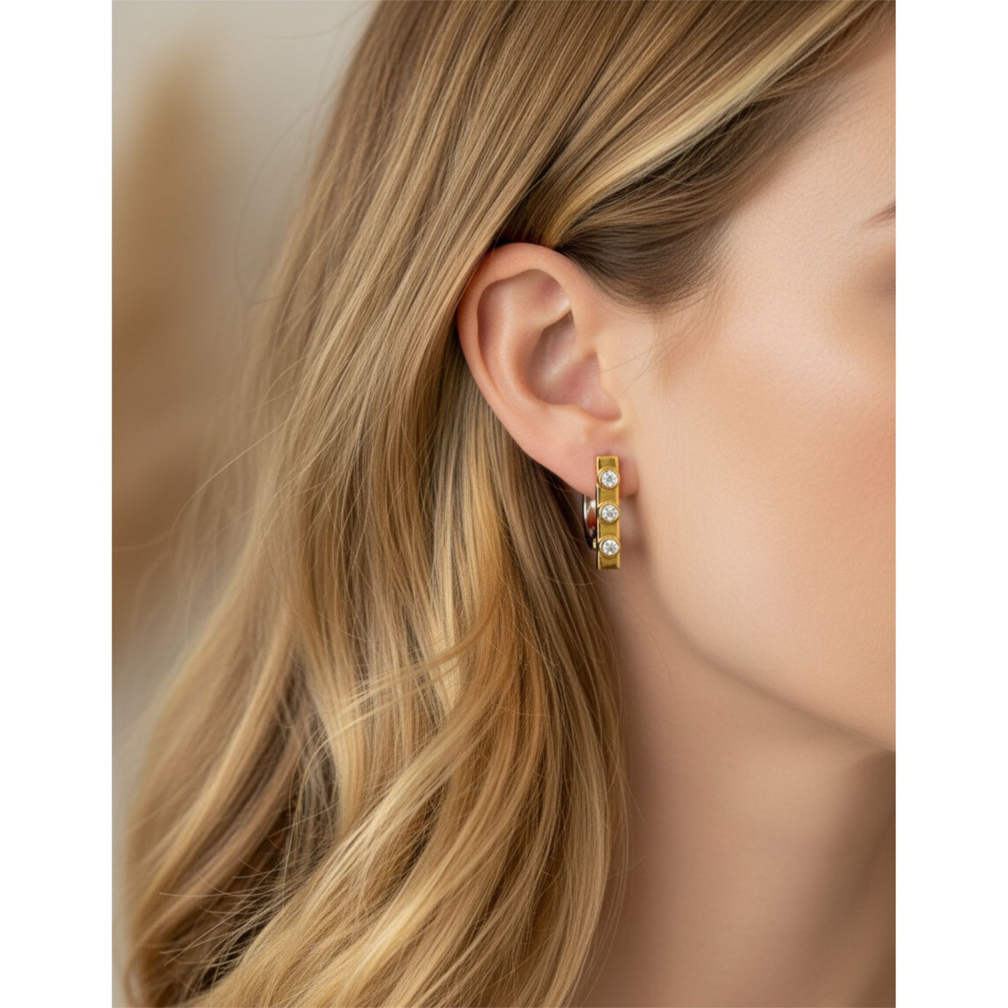 9K Yellow & White Gold with Diamond Bar Earrings