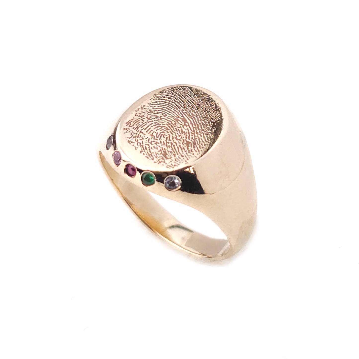 Custom Fingerprint Signet Ring with Family Birthstones