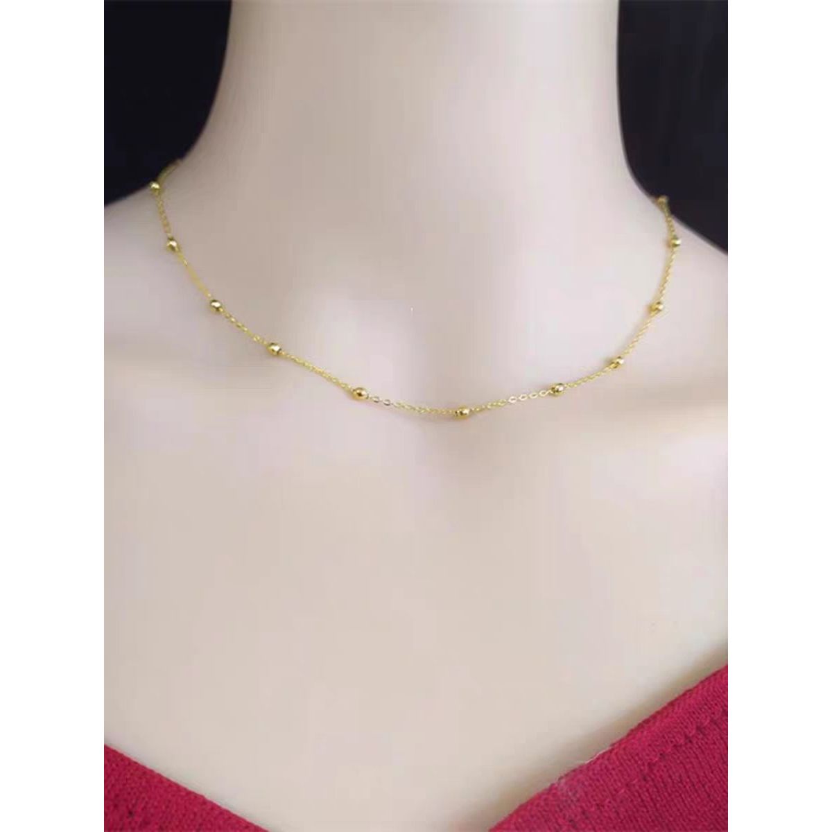 18K Solid Gold Beaded Necklace | Delicate Gold Ball Chain | Minimalist Everyday Necklace