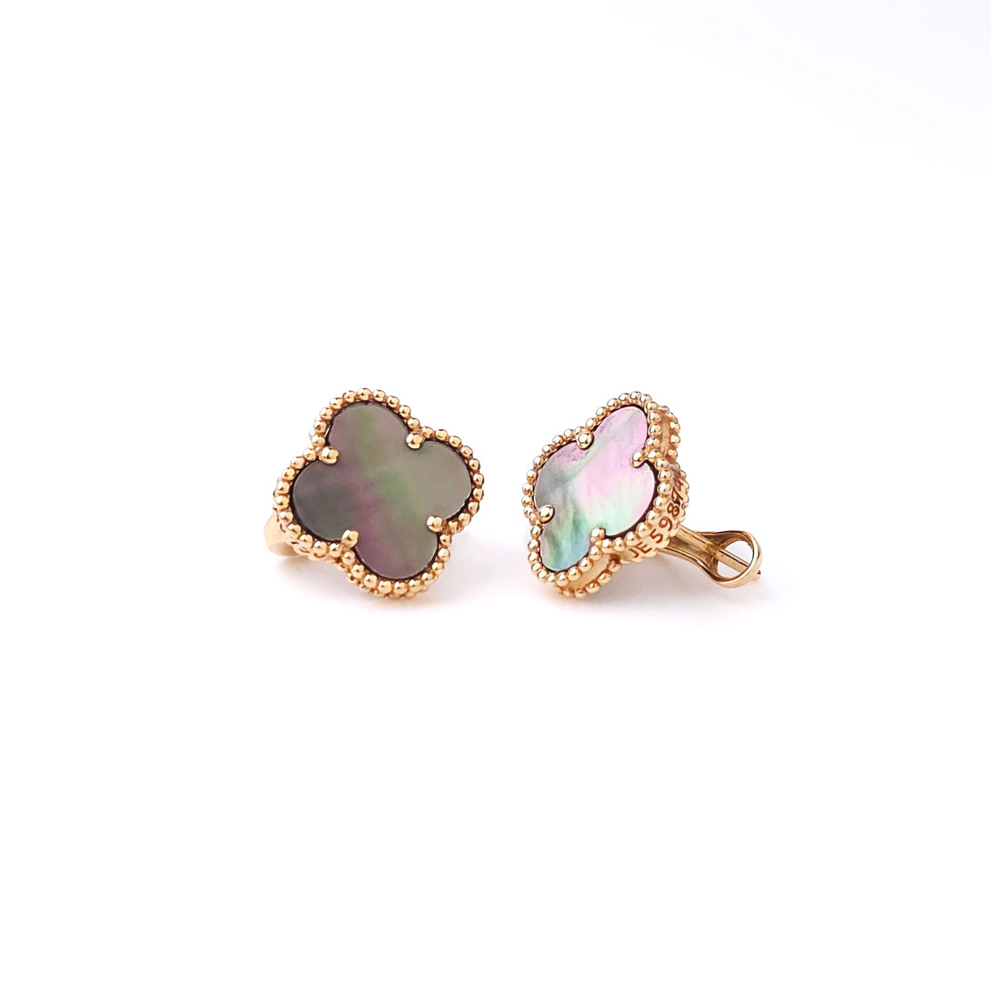 Grey Mother of Pearl Vintage Clover Earrings