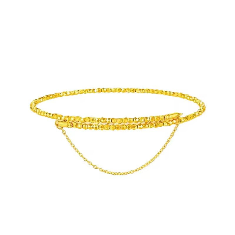 18K Gold Textured Adjustable Bangle with Safety Chain – Delicate & Elegant
