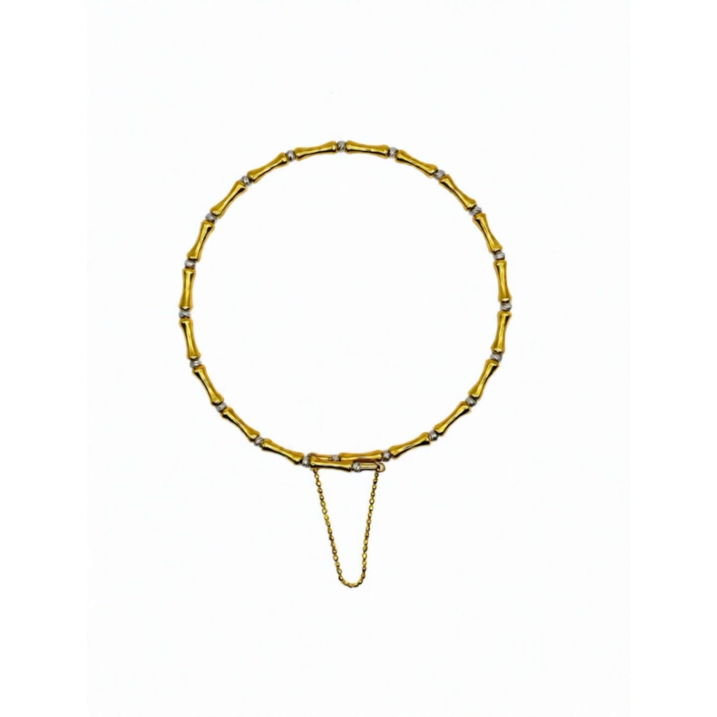 18K Gold Bamboo-Style Adjustable Bangle with White Gold Shimmer Accents