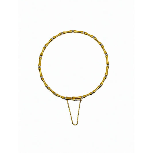 18K Gold Bamboo-Style Adjustable Bangle with White Gold Shimmer Accents