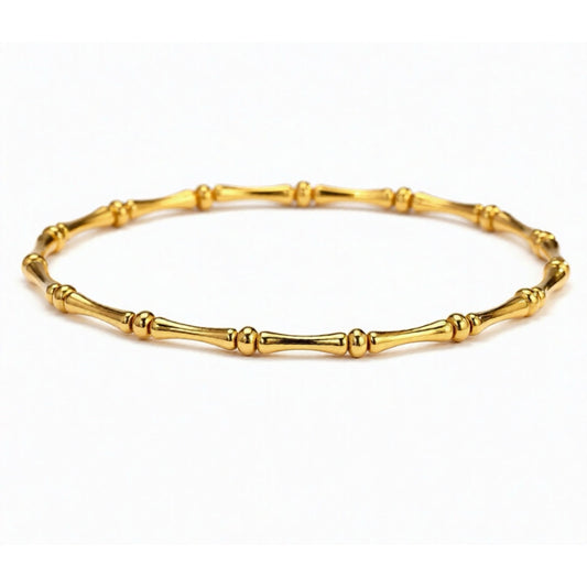 18K Solid Gold Adjustable Bangle | Delicate Bamboo-Style Bracelet | Elegant Real Gold Bangle